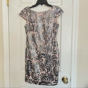 Adrianna Papell, Cream and Silver Dress, Size 2P